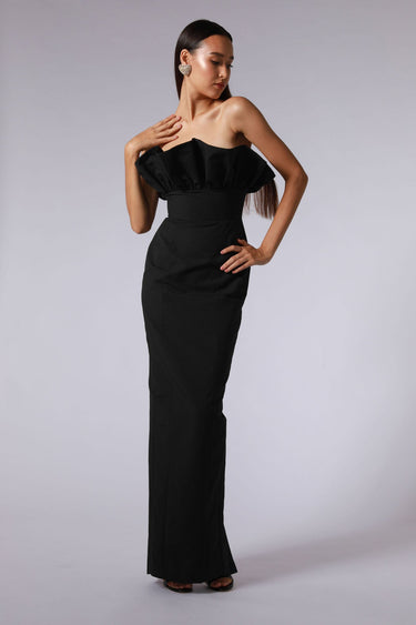 SAU LEE Noah Strapless Cotton Gown - Black / 00