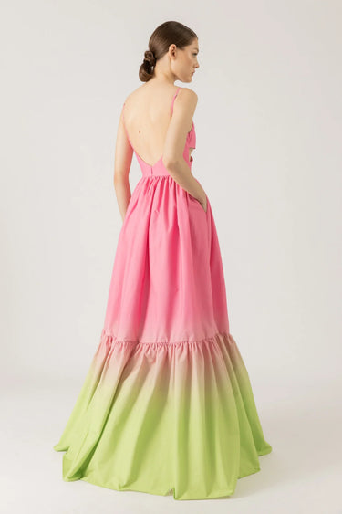 SAU LEE Nova Cut-out Gown - Pink Chartreuse Ombre / 00