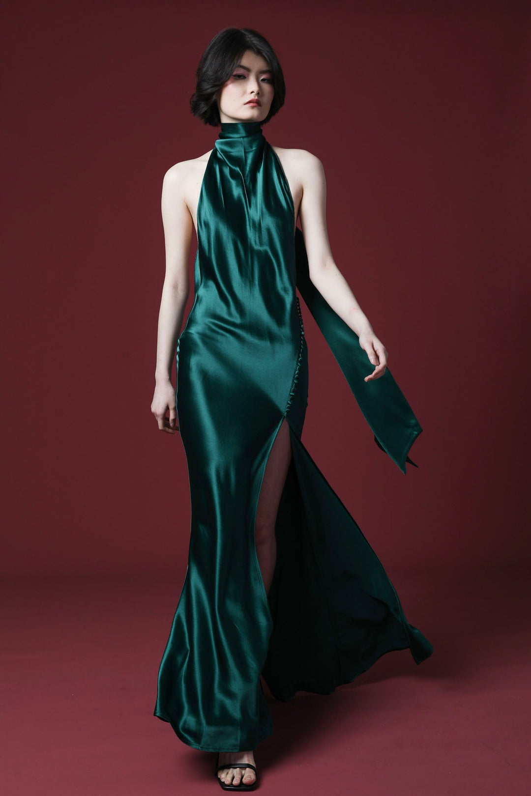 Penelope Satin Gown - Emerald - SAU LEE #color_emerald
