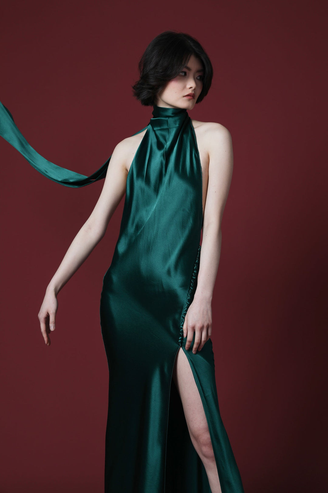 Penelope Satin Gown - Emerald - SAU LEE #color_emerald