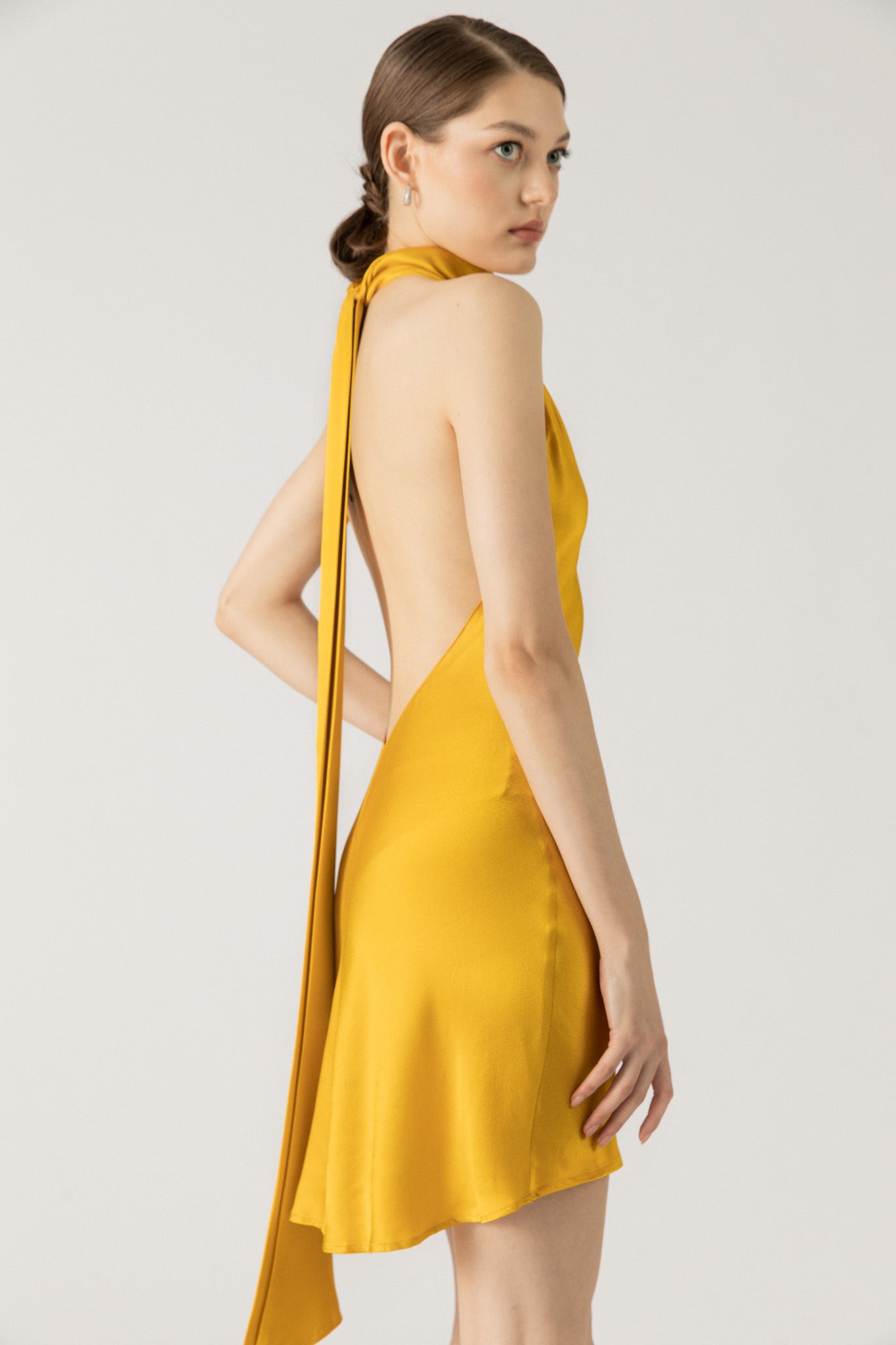 SAU LEE Penny Backless Satin Mini Dress - Gold / 00