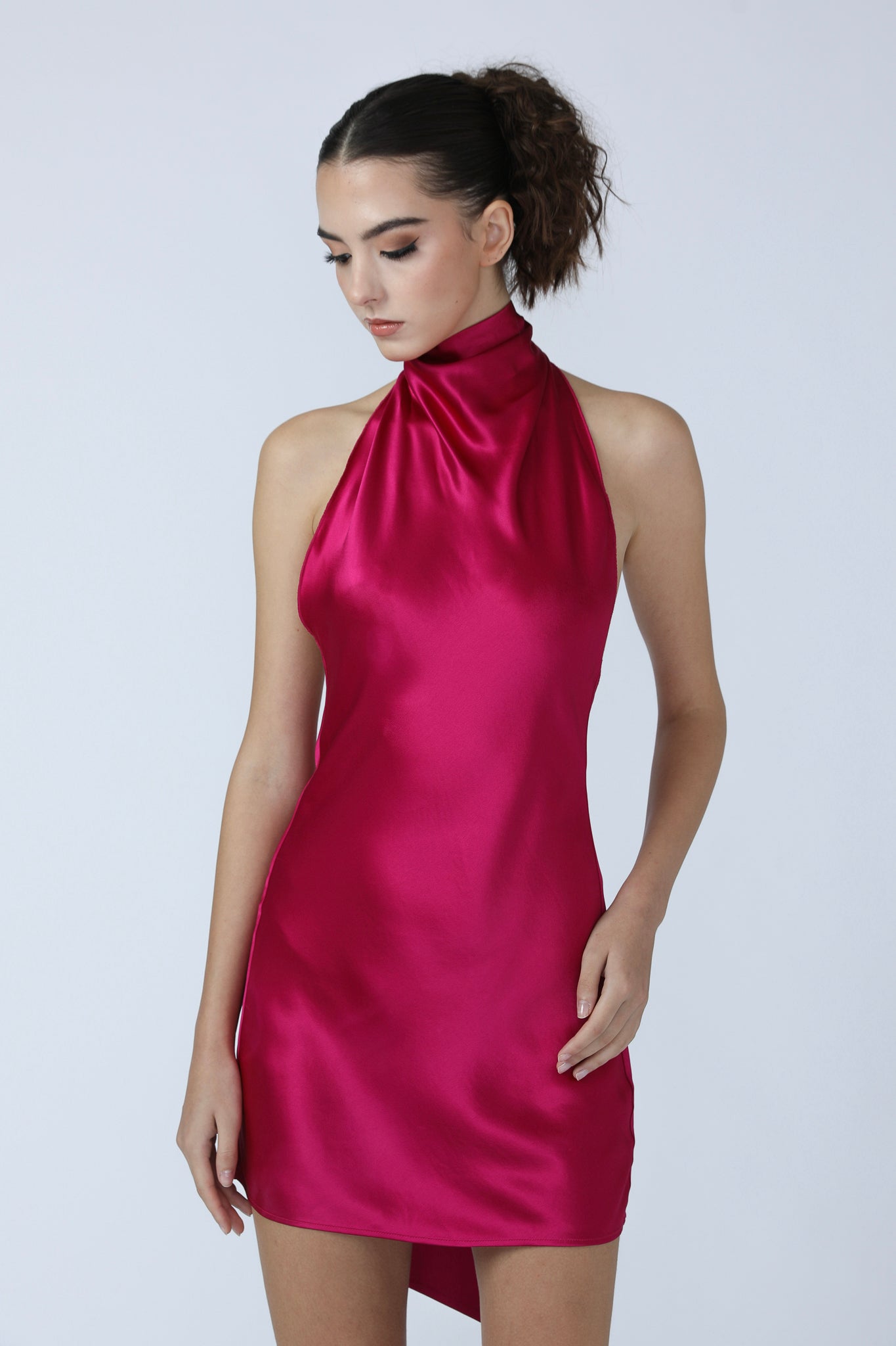 Penny Backless Satin Mini Dress - SAU LEE #color_raspberry
