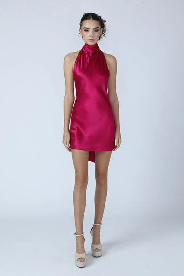 SAU LEE Penny Backless Satin Mini Dress - Raspberry / 00