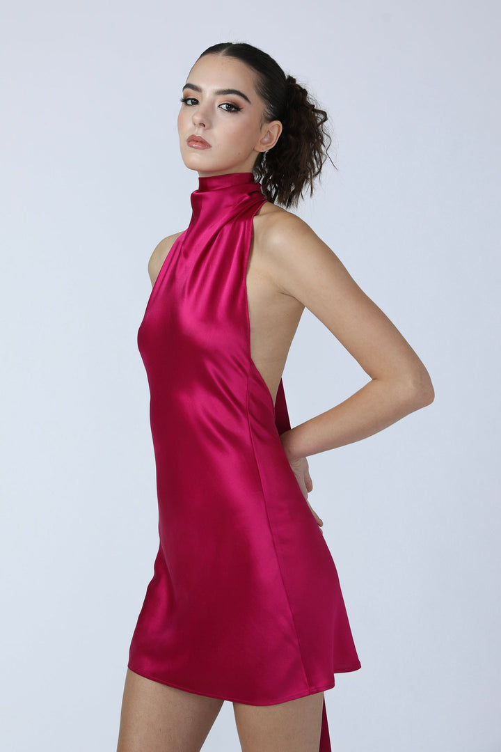 Penny Backless Satin Mini Dress - SAU LEE #color_raspberry
