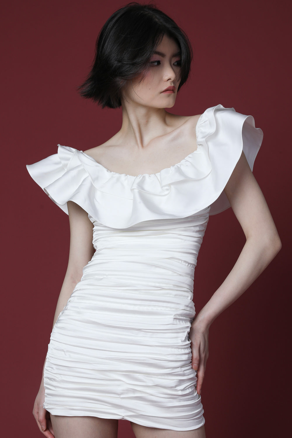 Sara Ruffle Mini Dress - SAU LEE #color_ivory