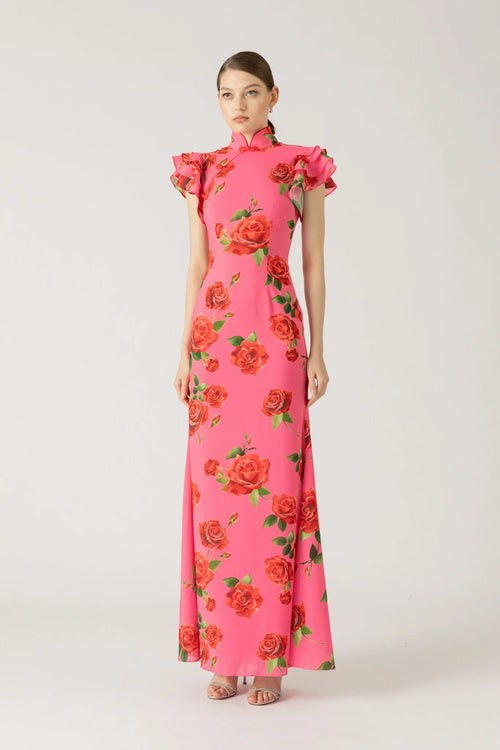 Sylvie Dress in Light Blue Floral Brocade main image 0